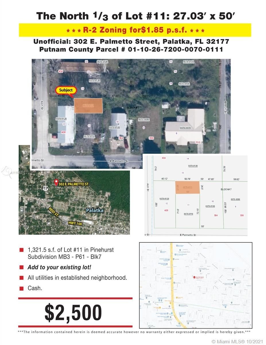 Real estate property located at 302 Palmetto St, Putnam County, Palatka, FL