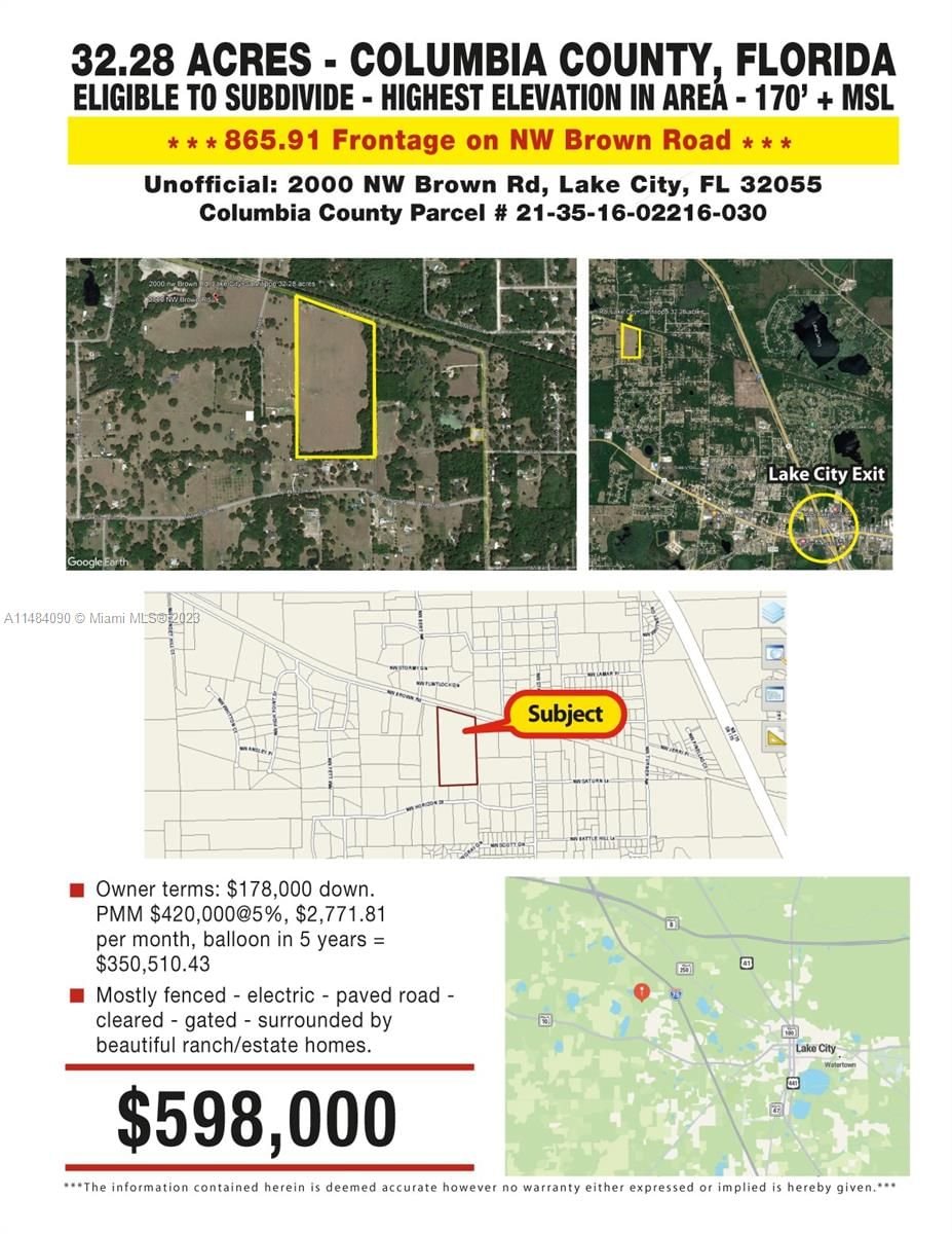 Real estate property located at 2000 Brown Rd, Other Florida County, Other City - In The State Of Florida, FL