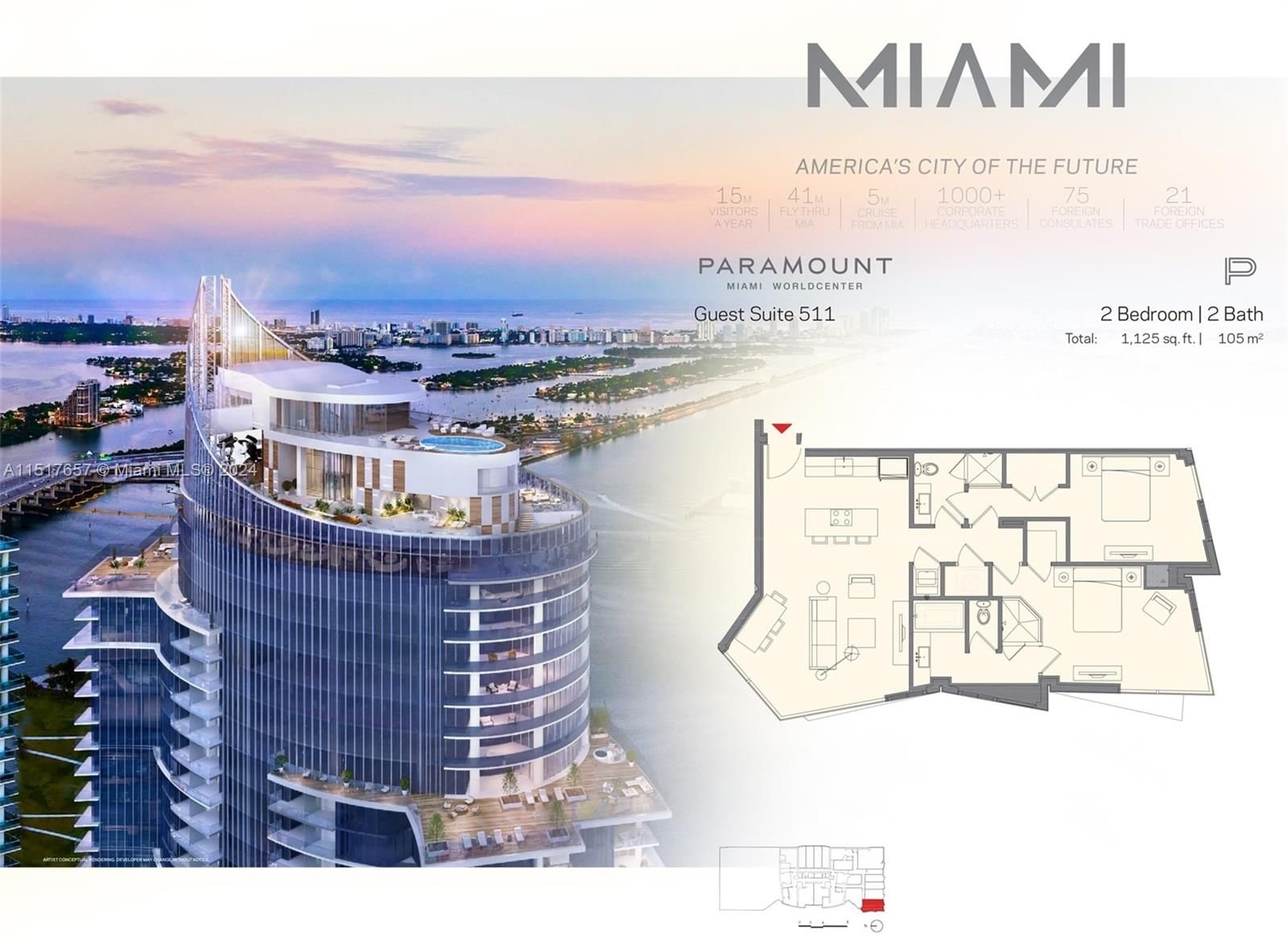 Real estate property located at 851 1st Ave #511, Miami-Dade County, PARAMOUNT MIAMI WORLDCENT, Miami, FL