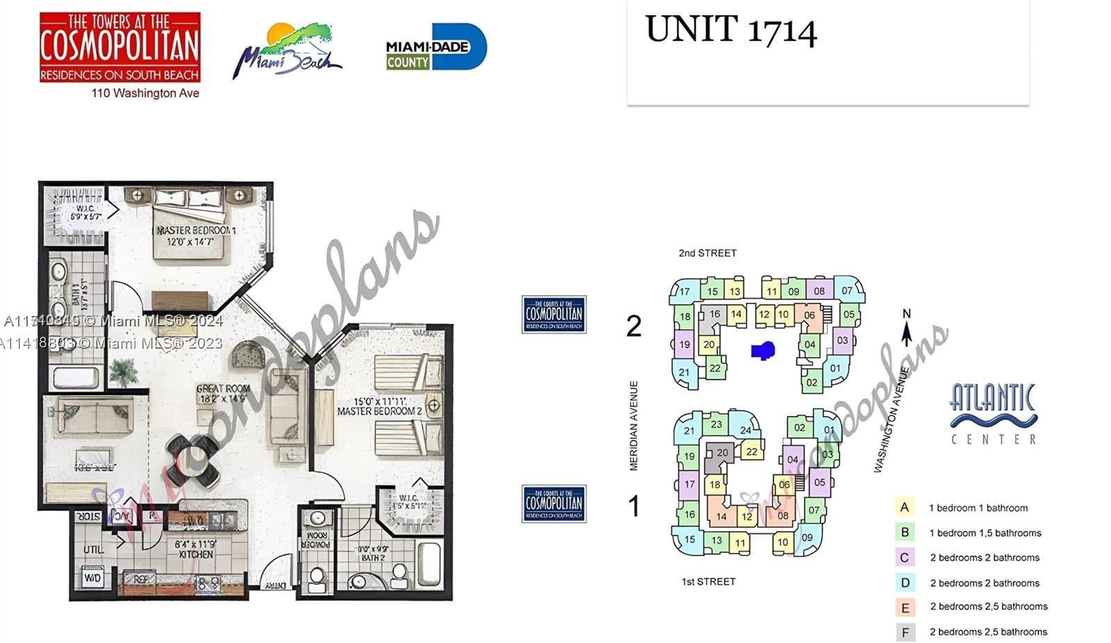 Real estate property located at 110 Washington Ave #1714, Miami-dade, The Cosmopolitan Residence, Miami Beach, FL