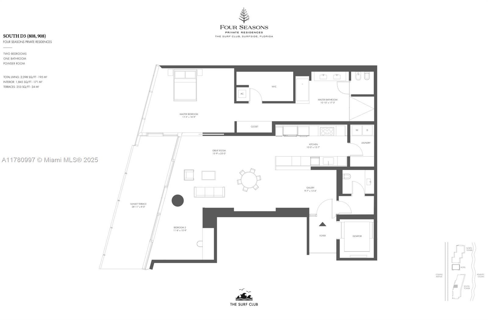 Real estate property located at 9001 Collins Ave S-908, Miami-dade, Surf Club Condo, Surfside, FL