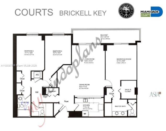 Real estate property located at 801 Brickell Key Blvd #1503, Miami-dade, Courts Brickell Key Condo, Miami, FL