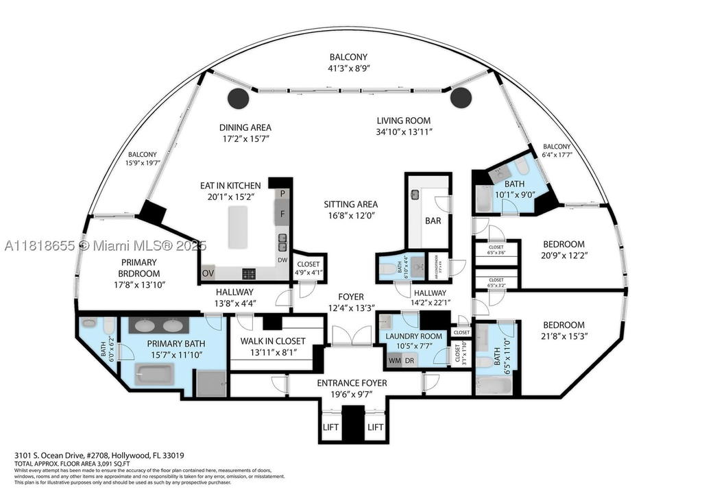 Real estate property located at 3101 Ocean Dr #2708, Broward, Ocean Palms Condo, Hollywood, FL