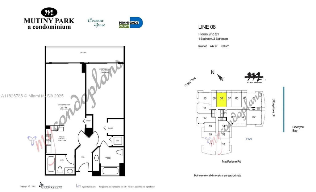 Real estate property located at 2889 Mcfarlane Rd #1908, Miami-dade, Mutiny Park Condo, Miami, FL