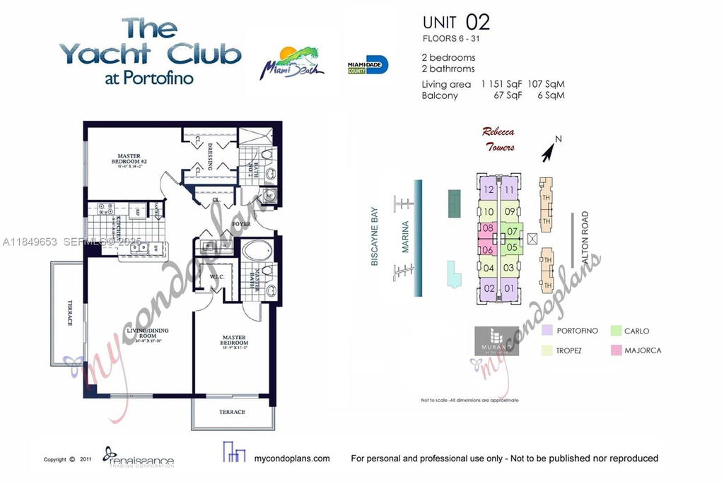 Real estate property located at 90 Alton Rd #2702, Miami-dade, Yacht Club At Portofino C, Miami Beach, FL