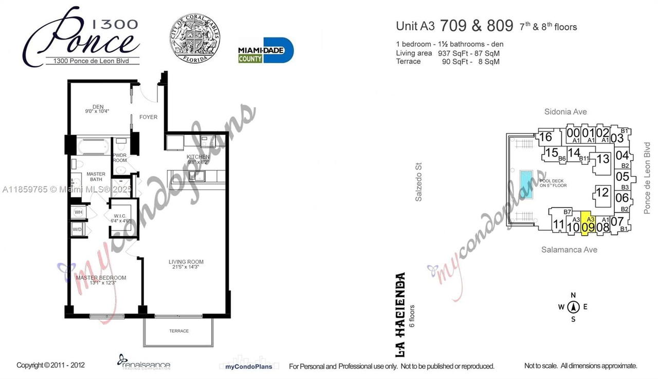 Real estate property located at 1300 Ponce De Leon Blvd #709, Miami-dade, 1300 Ponce Condo, Coral Gables, FL