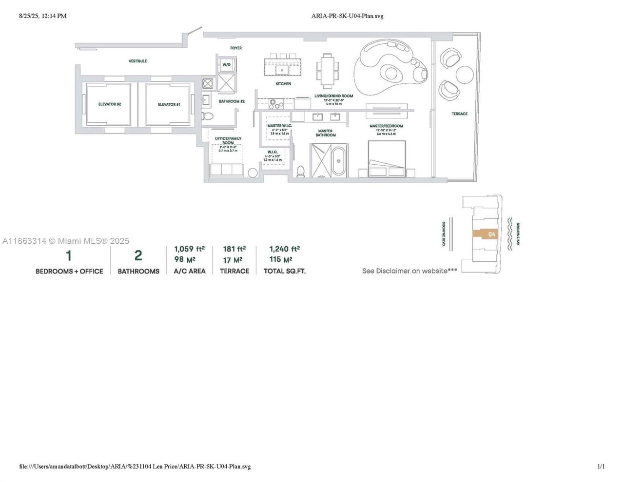 Real estate property located at 700 24TH #1104, Miami-dade, Aria Reserve, Miami, FL