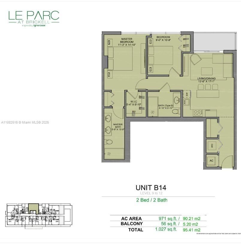 Real estate property located at 1600 1st Ave #1106, Miami-dade, Le Parc At Brickell Condo, Miami, FL
