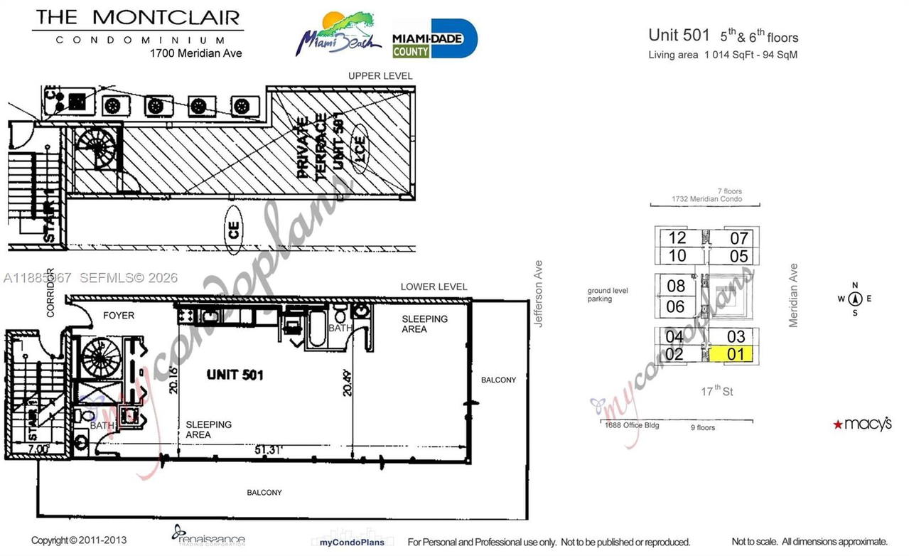Real estate property located at 1700 Meridian Ave #501, Miami-dade, The Montclair Condo, Miami Beach, FL
