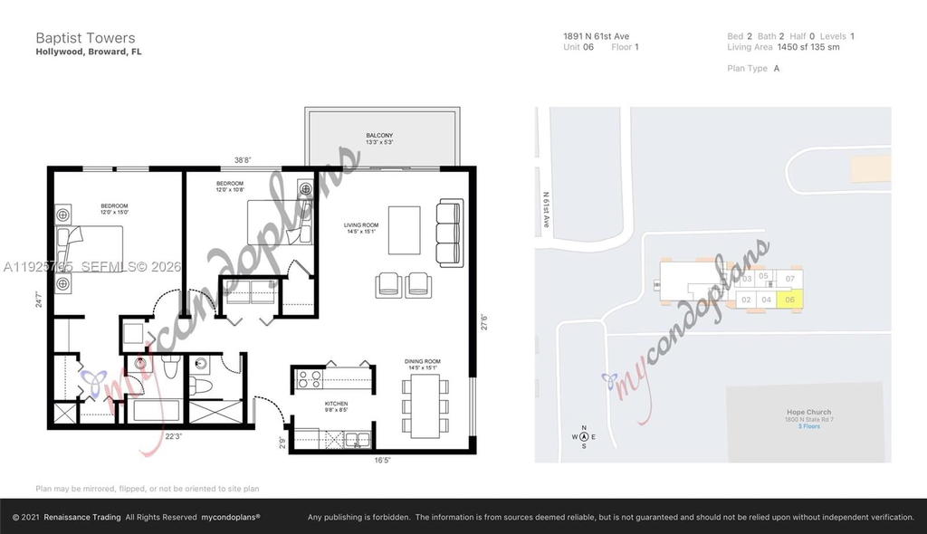 Real estate property located at 1891 61st Ave B106, Broward, Baptist Towers Condo, Hollywood, FL