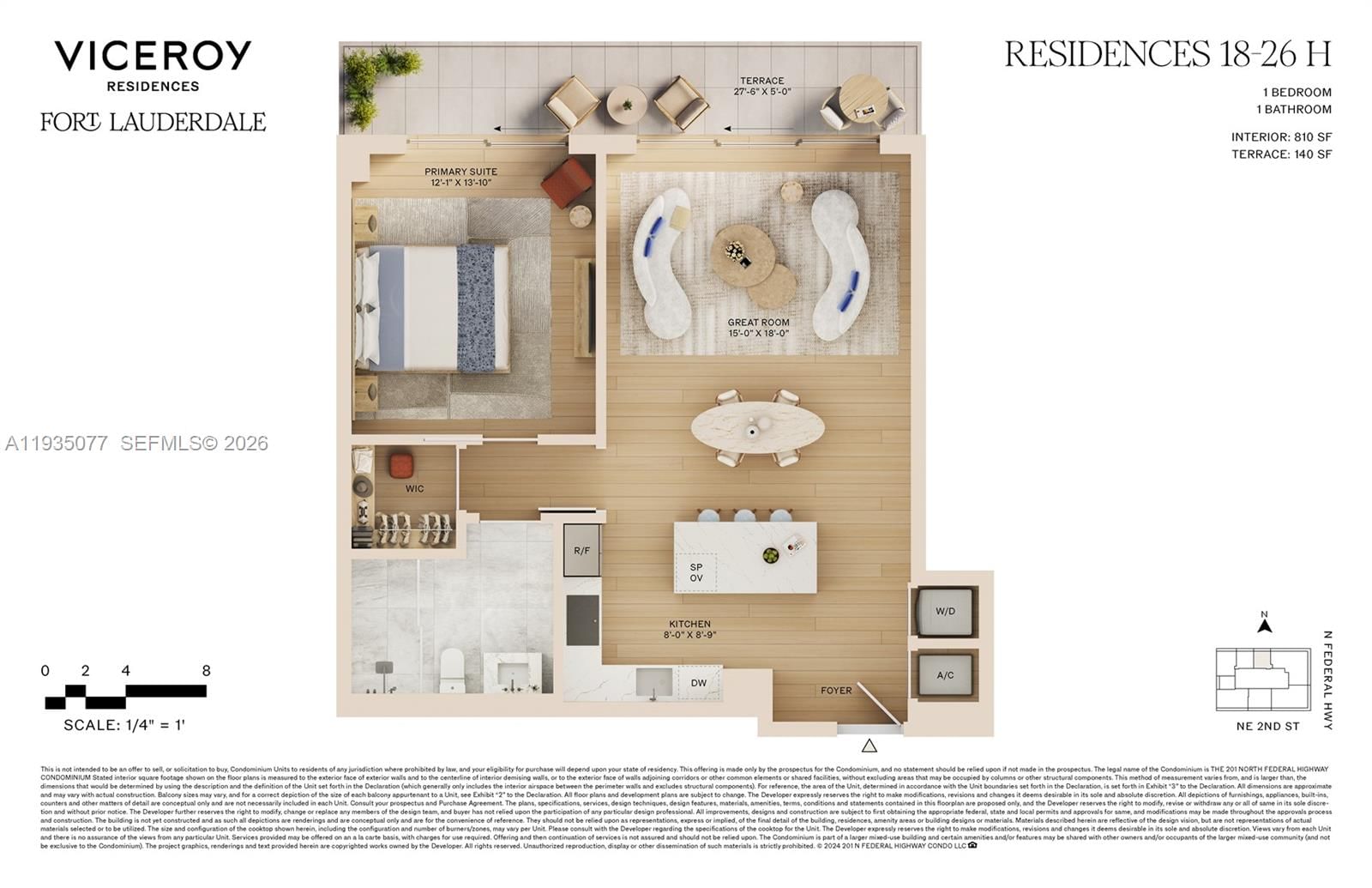 Real estate property located at 505 NE 2nd Street #25H, Broward, Viceroy Fort Lauderdale, Fort Lauderdale, FL