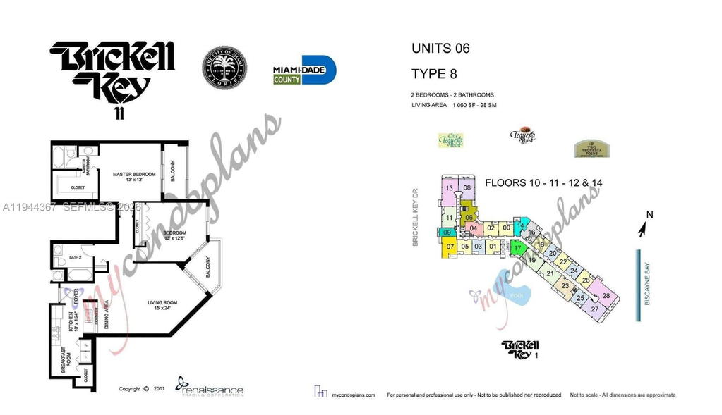 Real estate property located at 540 Brickell Key Dr #1006, Miami-dade, Brickell Key Ii Condo, Miami, FL
