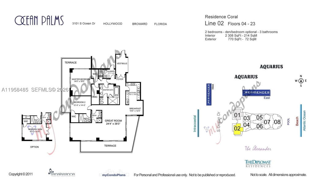 Real estate property located at 3101 OCEAN #1802, Broward, Ocean Palms Condo, Hollywood, FL