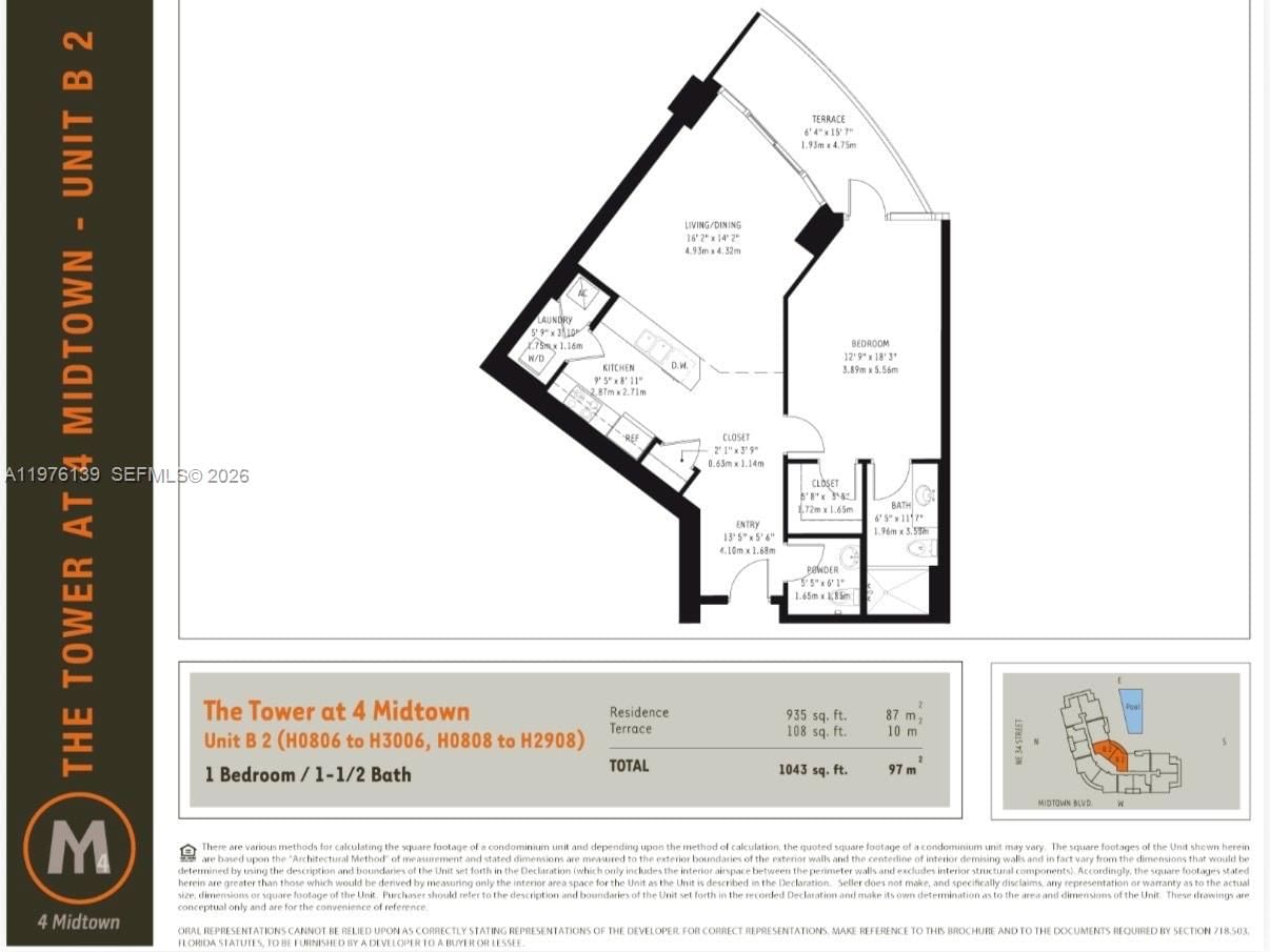 Real estate property located at 3301 1st Ave H1608, Miami-dade, Four Midtown Miami Condo, Miami, FL