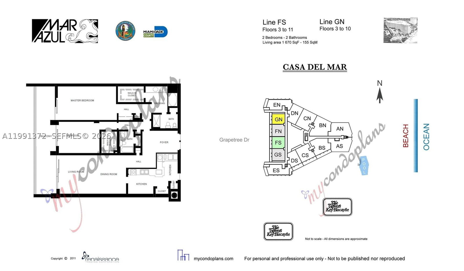 Real estate property located at 600 Grapetree Dr #9GN, Miami-dade, Mar-azul Condo, Key Biscayne, FL