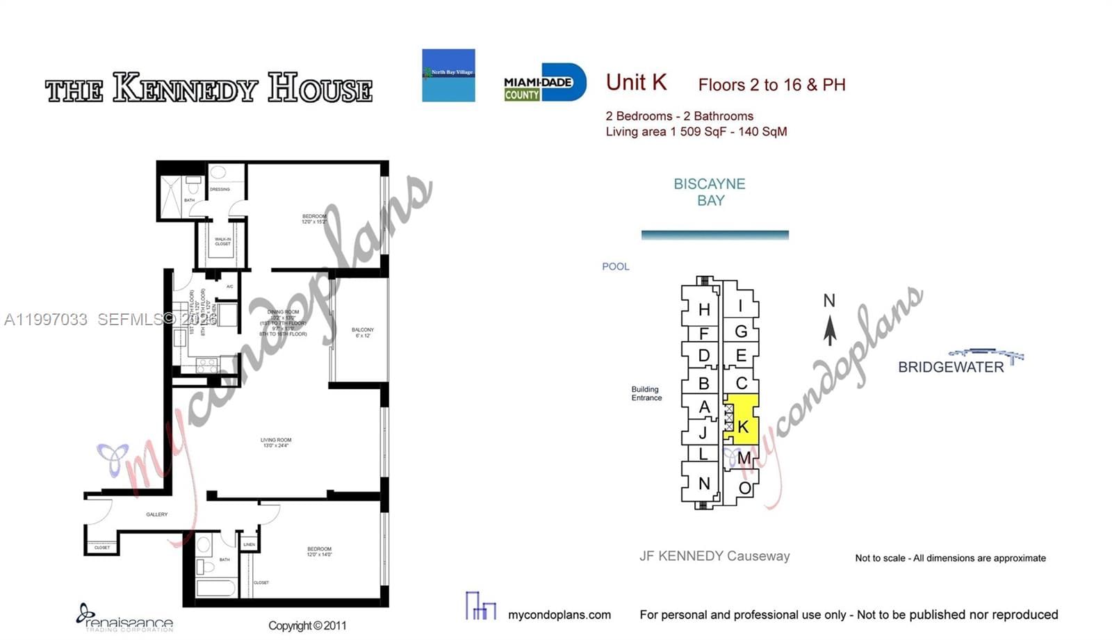 Real estate property located at 1865 79th Street Cswy #14K, Miami-dade, Kennedy House Condo, Miami Beach, FL