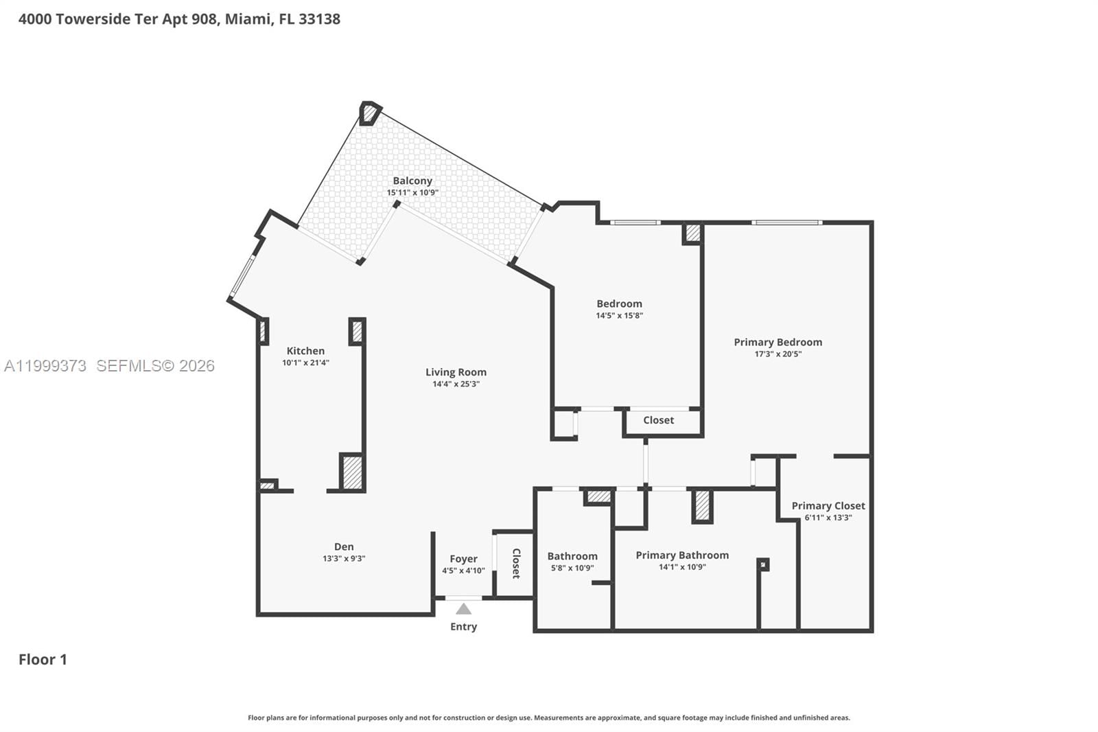 Real estate property located at 4000 Towerside Ter #908, Miami-dade, The Towers Of Quayside Co, Miami, FL