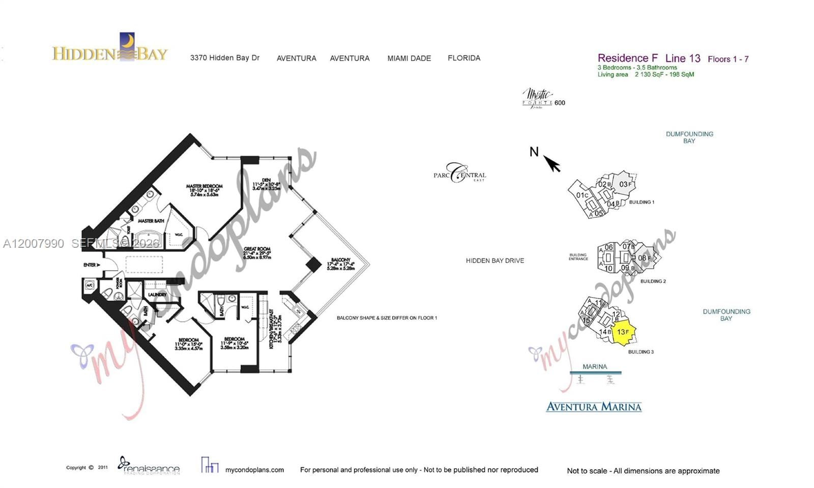 Real estate property located at 3370 Hidden Bay Dr #1213, Miami-dade, 100 Hidden Bay Condo, Aventura, FL