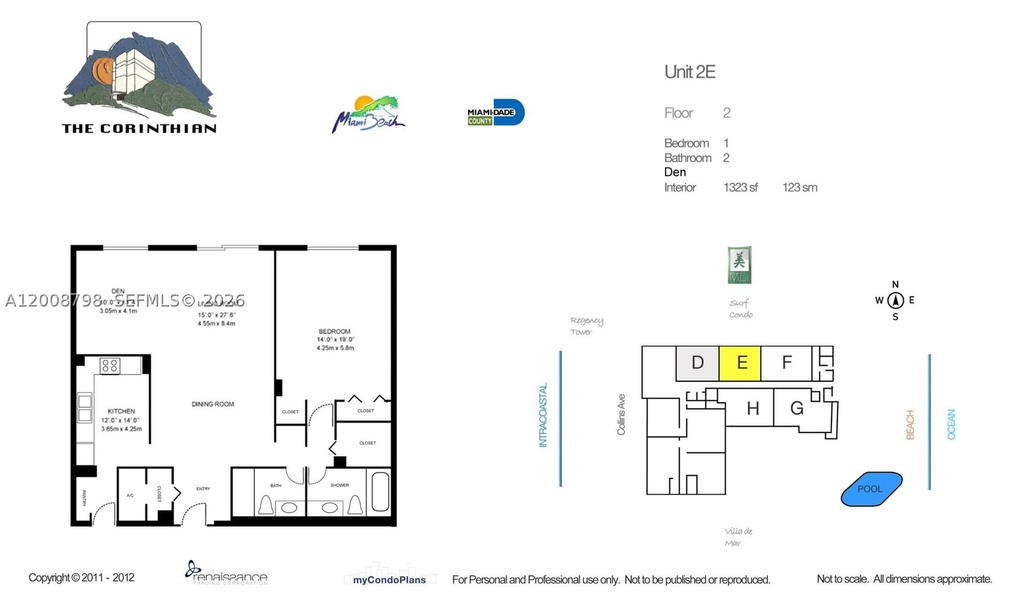 Real estate property located at 5825 Collins Ave #2E, Miami-dade, Corinthian Condo, Miami Beach, FL