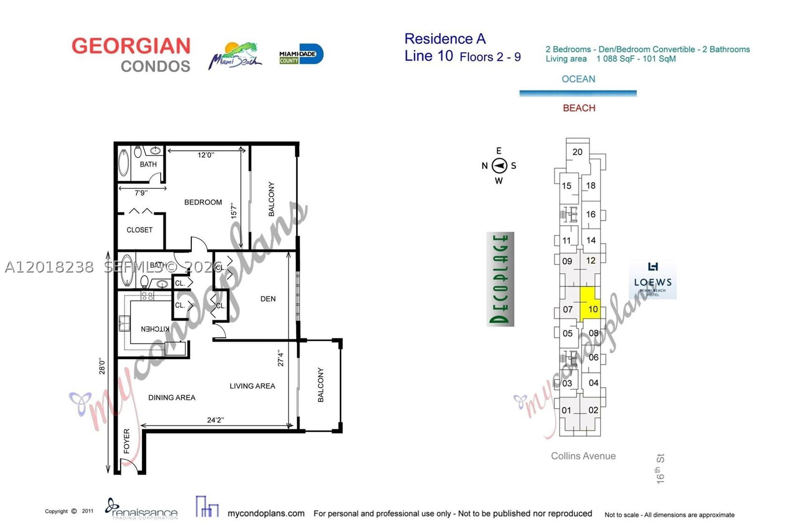 Real estate property located at 1621 Collins Ave #310, Miami-dade, The Georgian Condo, Miami Beach, FL