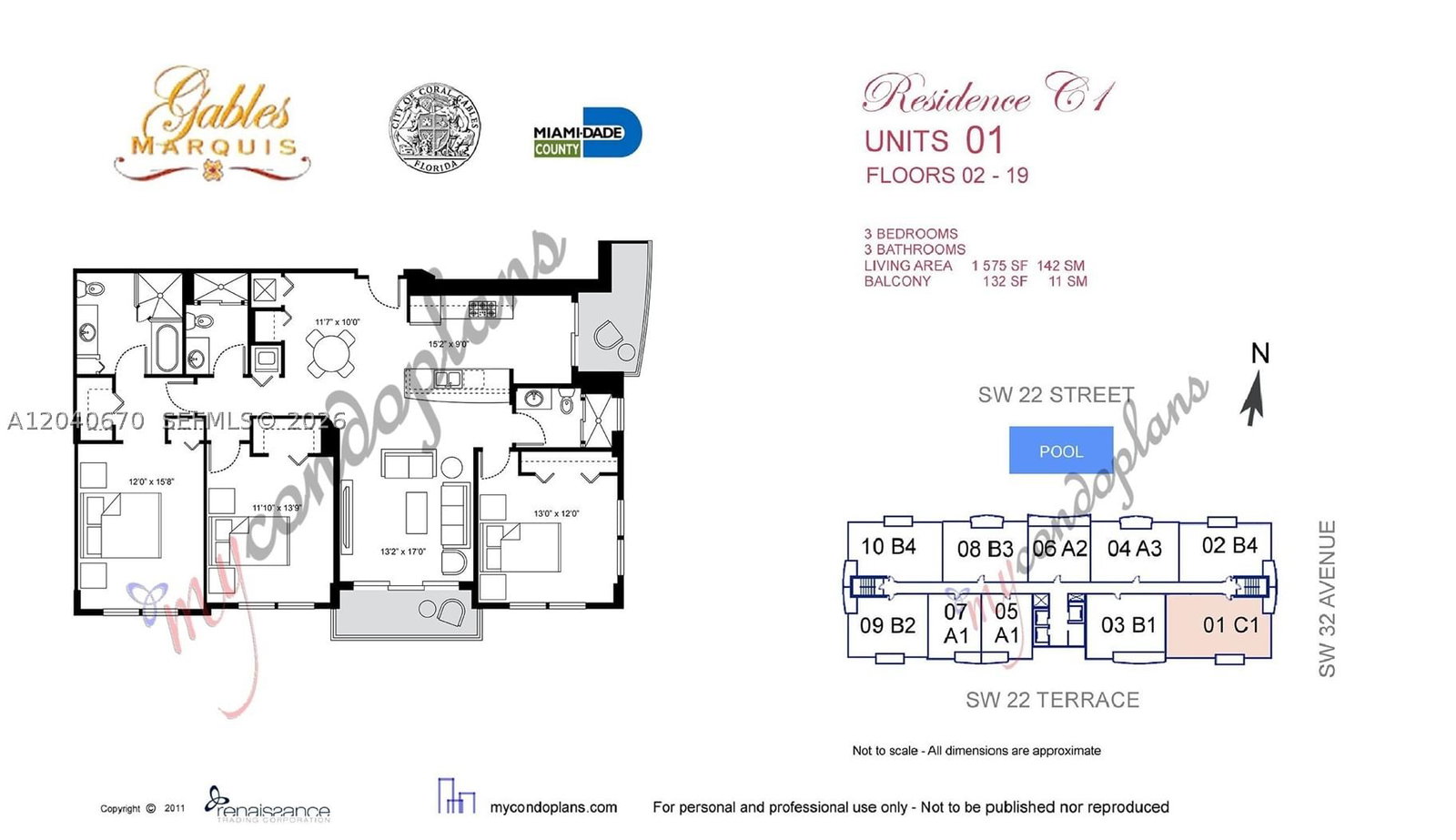 Real estate property located at 3232 22nd Ter #601, Miami-dade, Gables Marquis Condo, Miami, FL
