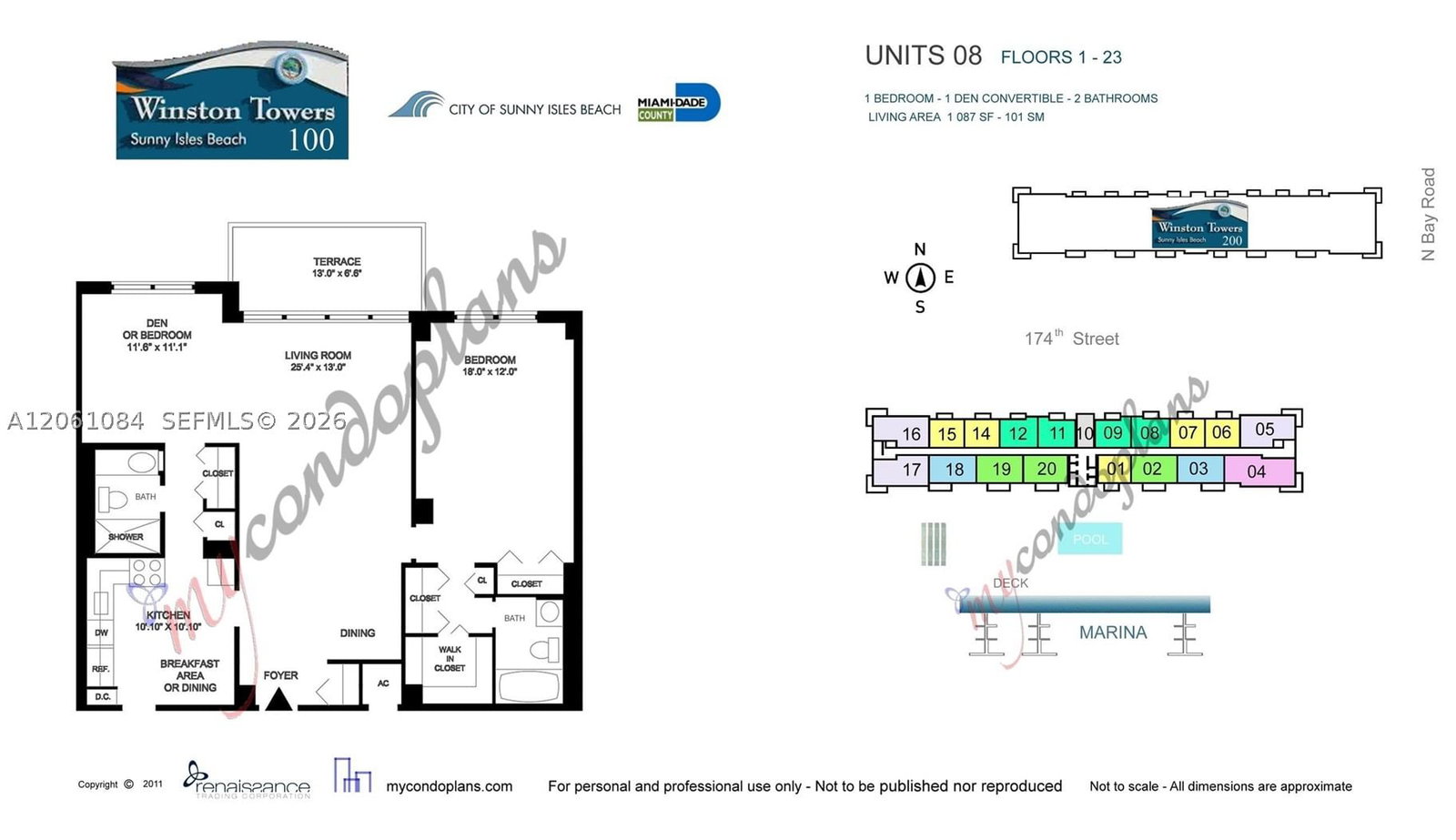 Real estate property located at 250 174th St #1808, Miami-dade, Winston Towers 100 Ccondo, Sunny Isles Beach, FL