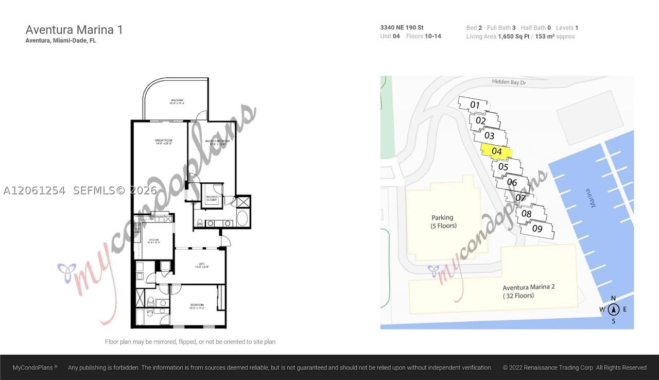 Real estate property located at 3340 190th St #1304, Miami-dade, Aventura Marina Condo Num, Aventura, FL