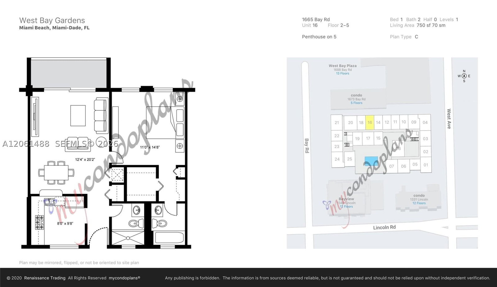 Real estate property located at 1665 Bay Rd #416, Miami-dade, West Bay Gardens Condo, Miami Beach, FL