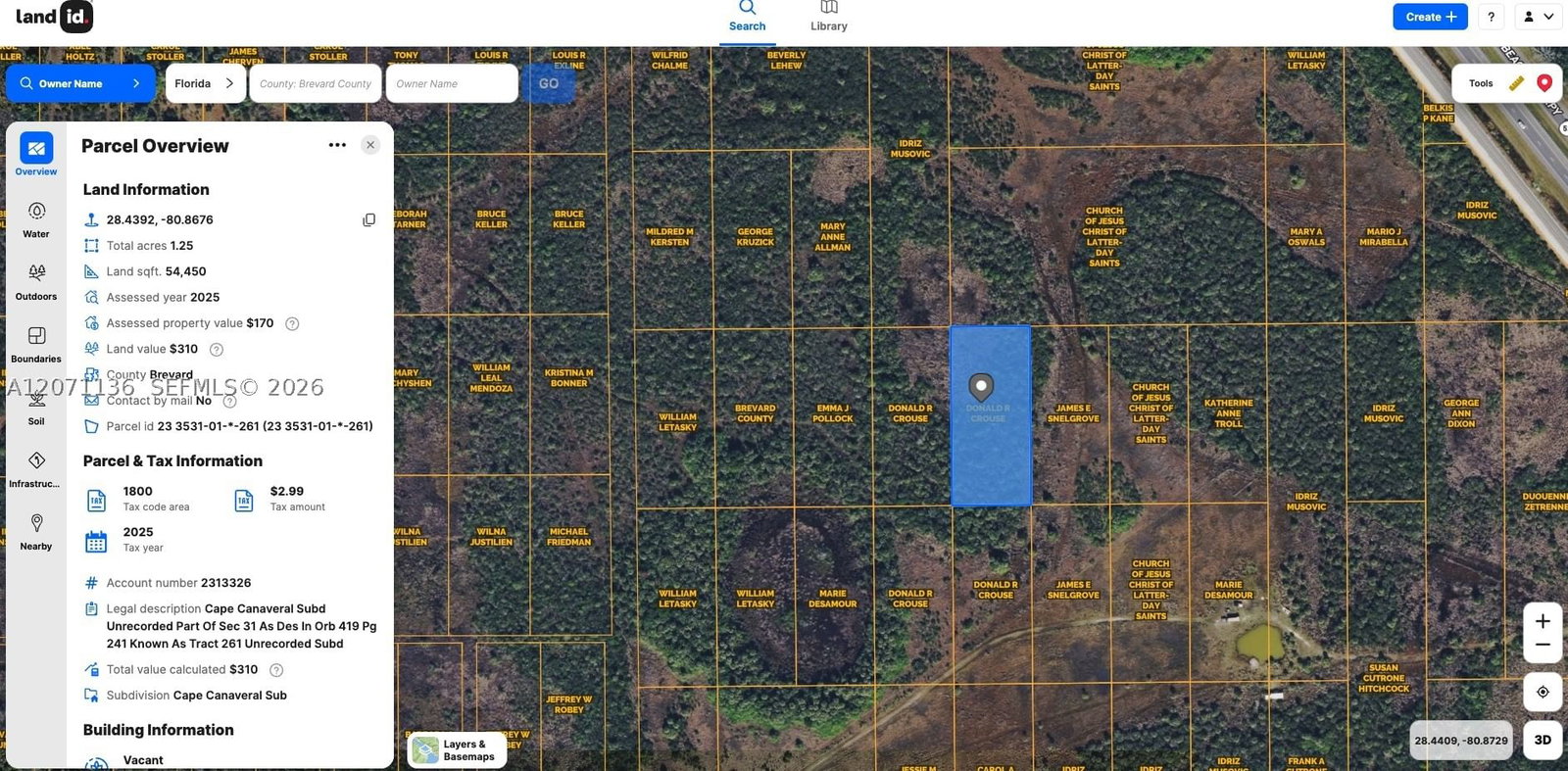 Real estate property located at 0 Unknown, Brevard, Cape Canaveral Subd, Cocoa, FL
