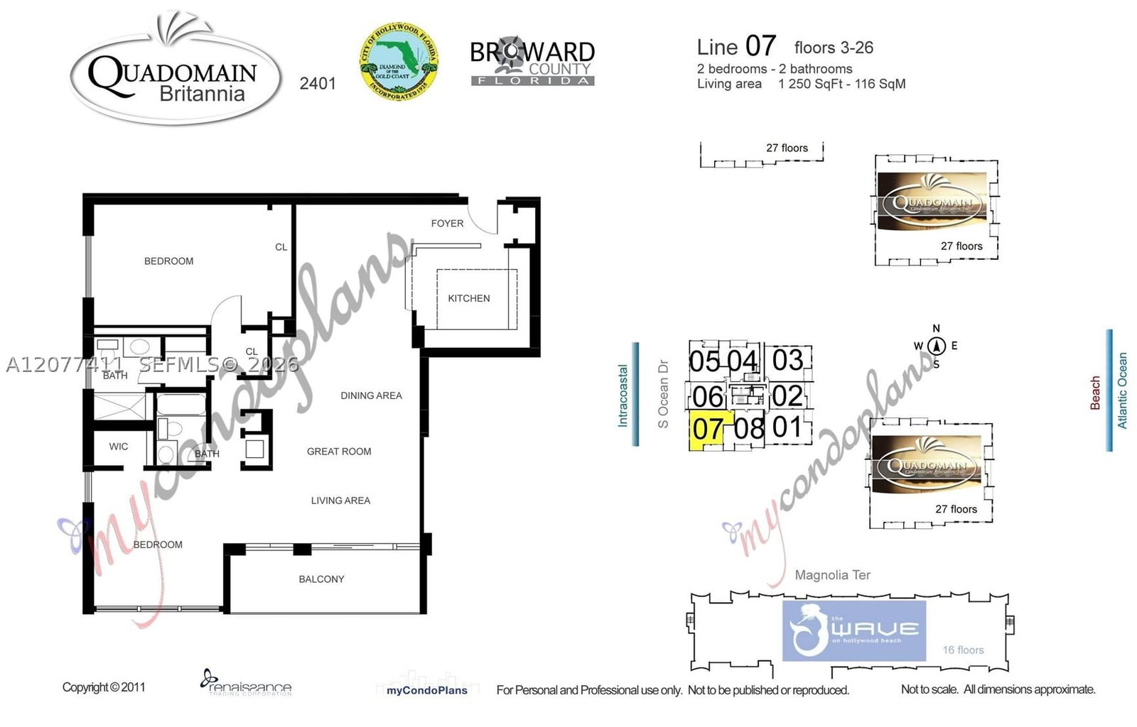 Real estate property located at 2401 Ocean Dr #507, Broward, Britannia At Quadomain Co, Hollywood, FL