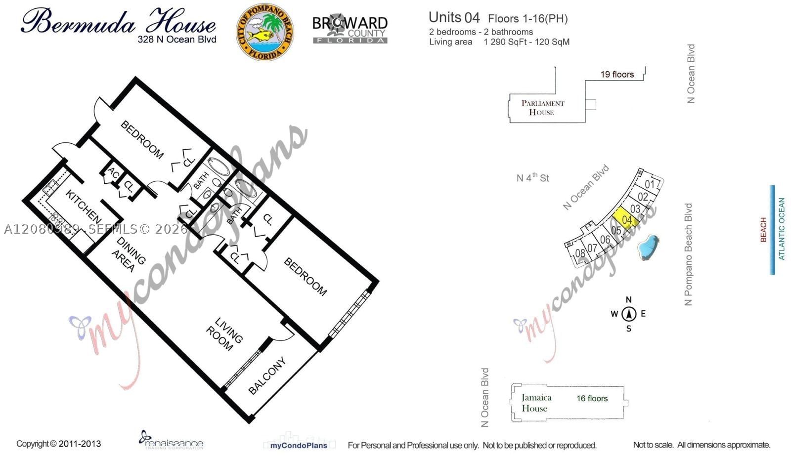 Real estate property located at 328 Ocean Blvd #104, Broward, Bermuda House Condominium, Pompano Beach, FL