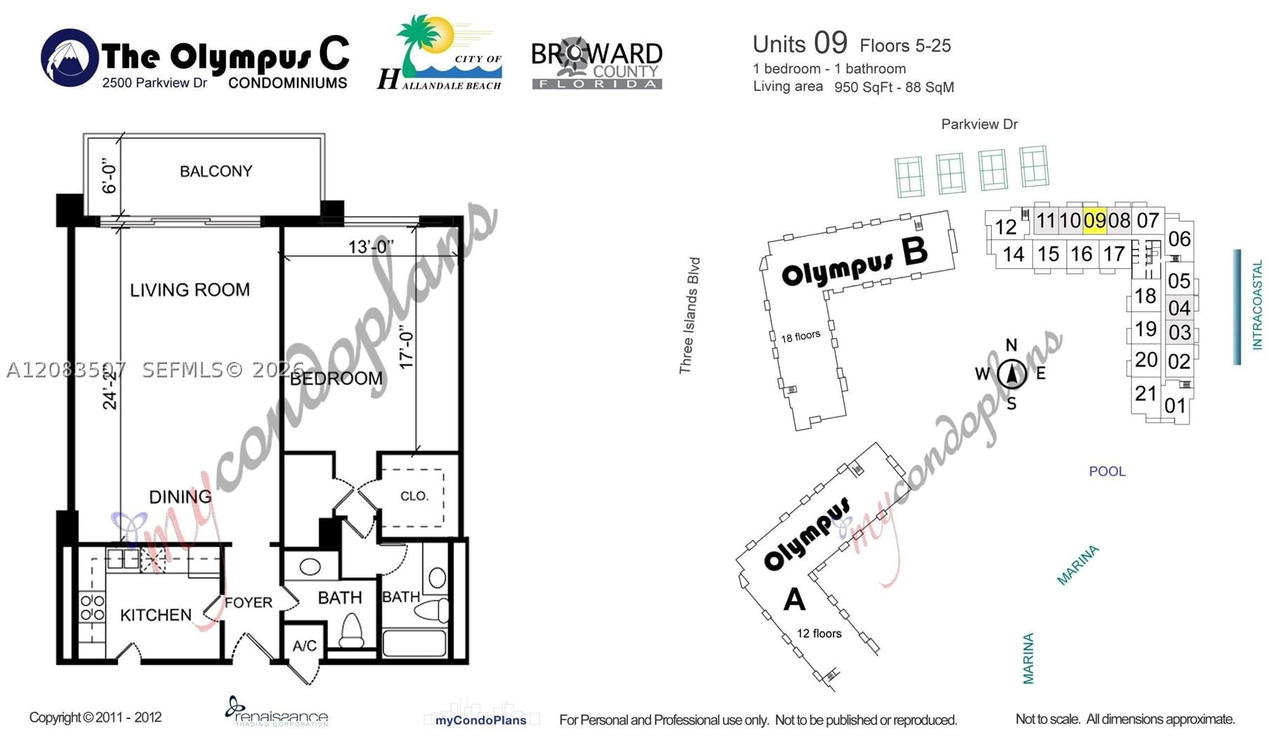 Real estate property located at 2500 Parkview Dr #1109, Broward, Olympus Condo Phase, Hallandale Beach, FL
