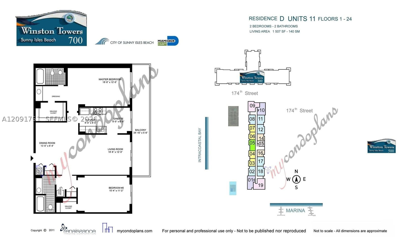 Real estate property located at 290 174th St #611, Miami-dade, Winston Towers 700 Condo, Sunny Isles Beach, FL