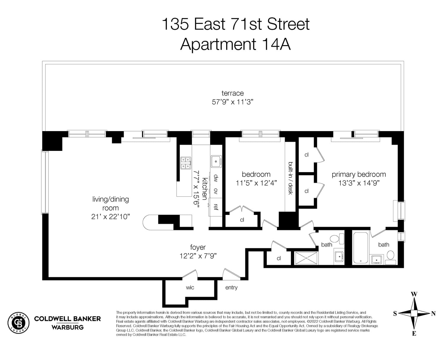 Real estate property located at 135 71st #14A, New York, New York City, NY