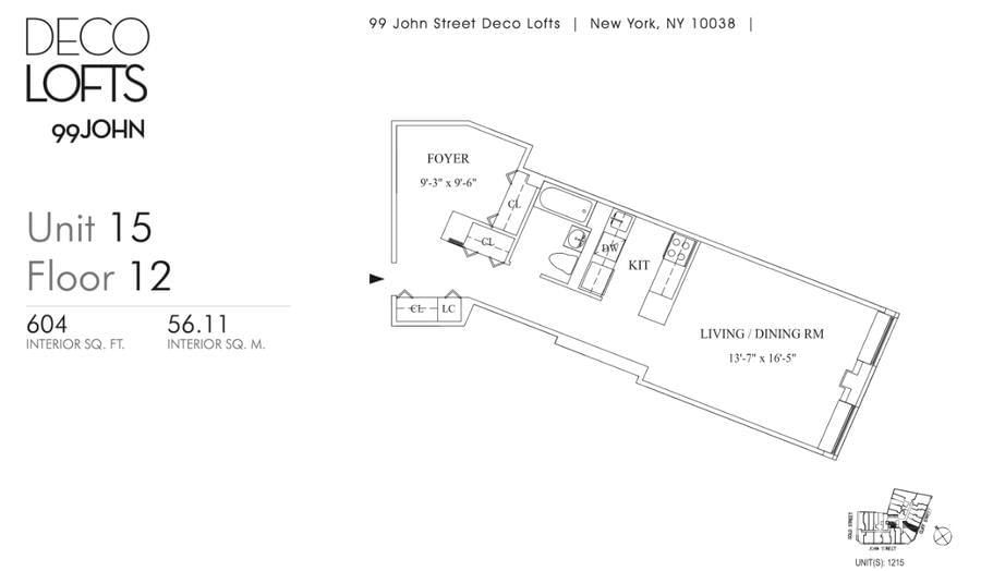 Real estate property located at 99 John #1215, NewYork, Financial District, New York City, NY