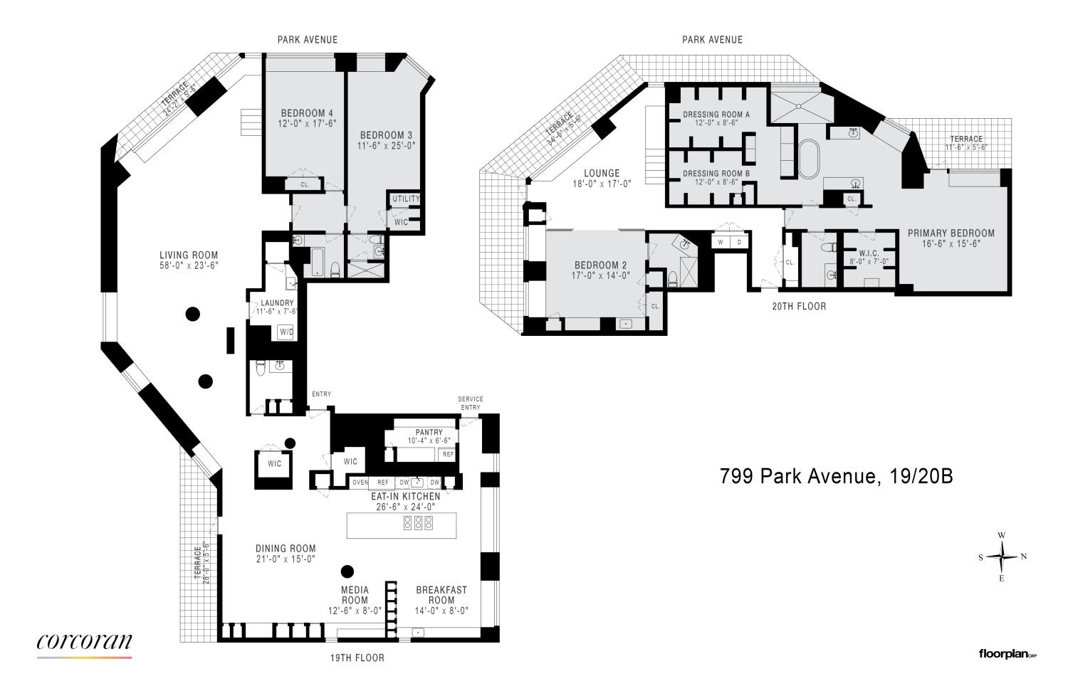 Real estate property located at 799 Park #19BC/20B, New York, New York City, NY
