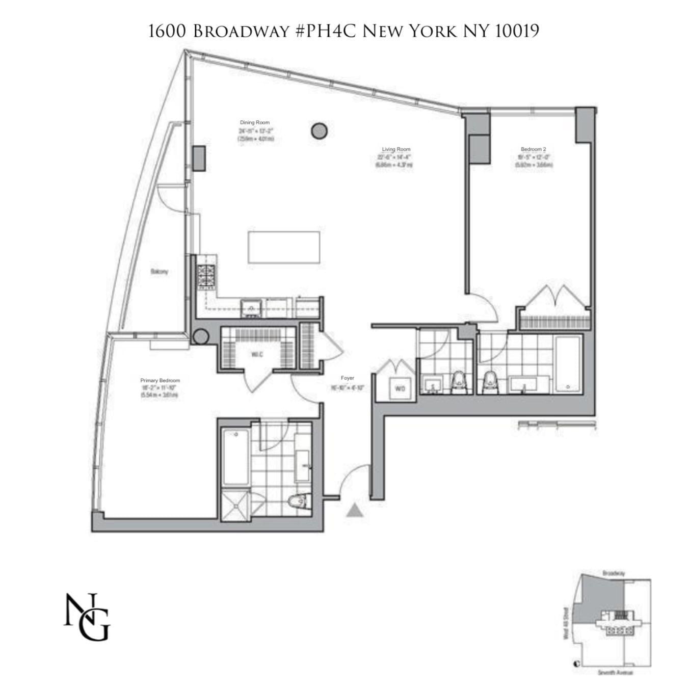 Real estate property located at 1600 Broadway PH4C, New York, Midtown, New York City, NY, US