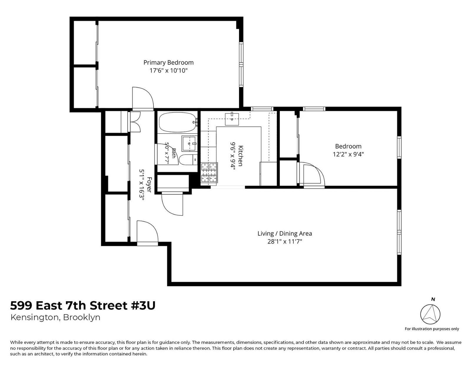 Real estate property located at 599 7th #3U, Kings, Kensington, New York City, NY, US