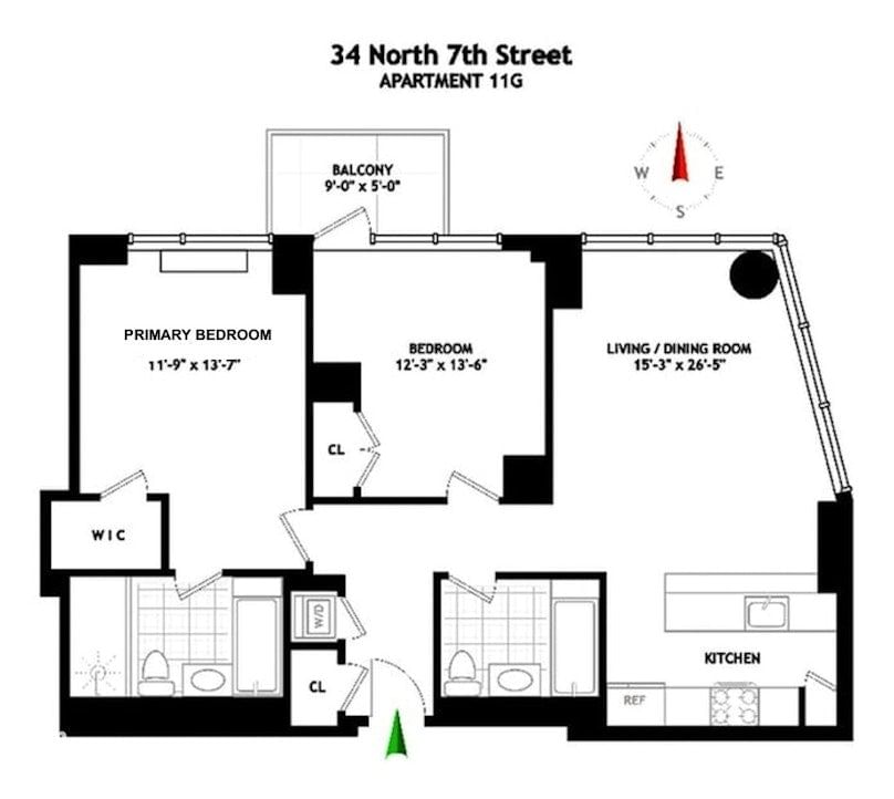 Real estate property located at 34 7TH #11G, Kings, Williamsburg, New York City, NY, US